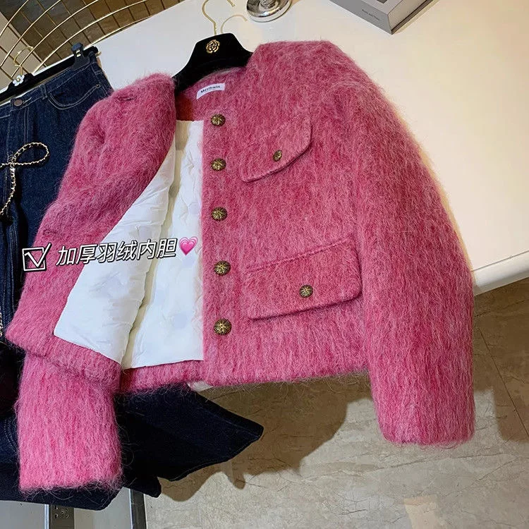 Elegant Short Quilted Jacket Inner  round Neck Single Button Design Fashionable Winter New Arrival Lady's Polyester Coat