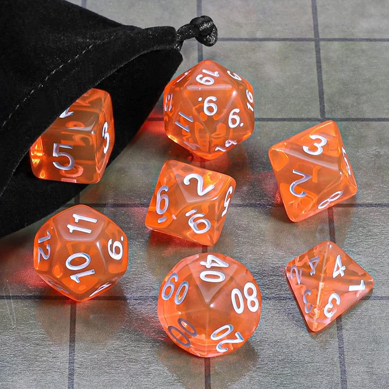 Polyhedral Game Dice (7PCS/Set), Complete Tabletop Roleplaying Accessories with Drawstring Storage Bag for Board Game TMZ