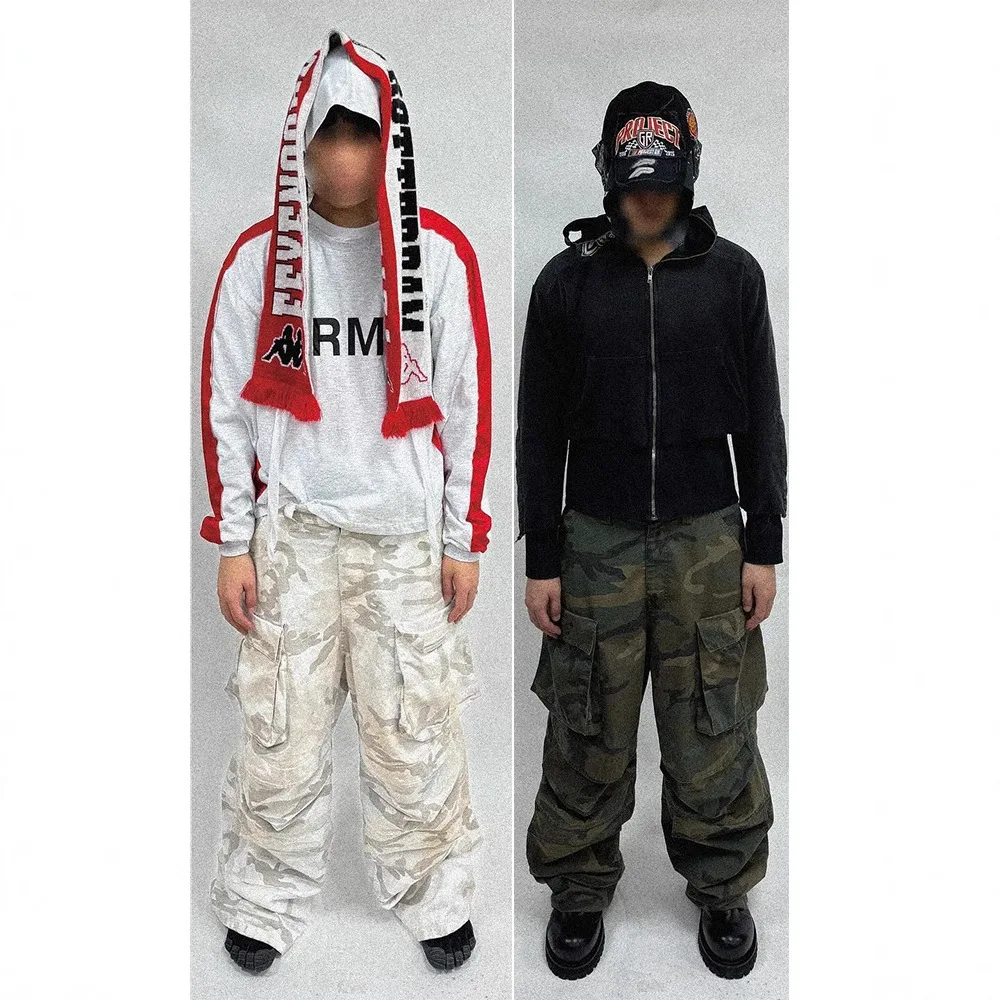 Grailz Project G/R Premium 2026 جيب كبير الحجم متجعد صبغ متعثر عتيق مموه ملابس عمل وظيفية للرجال