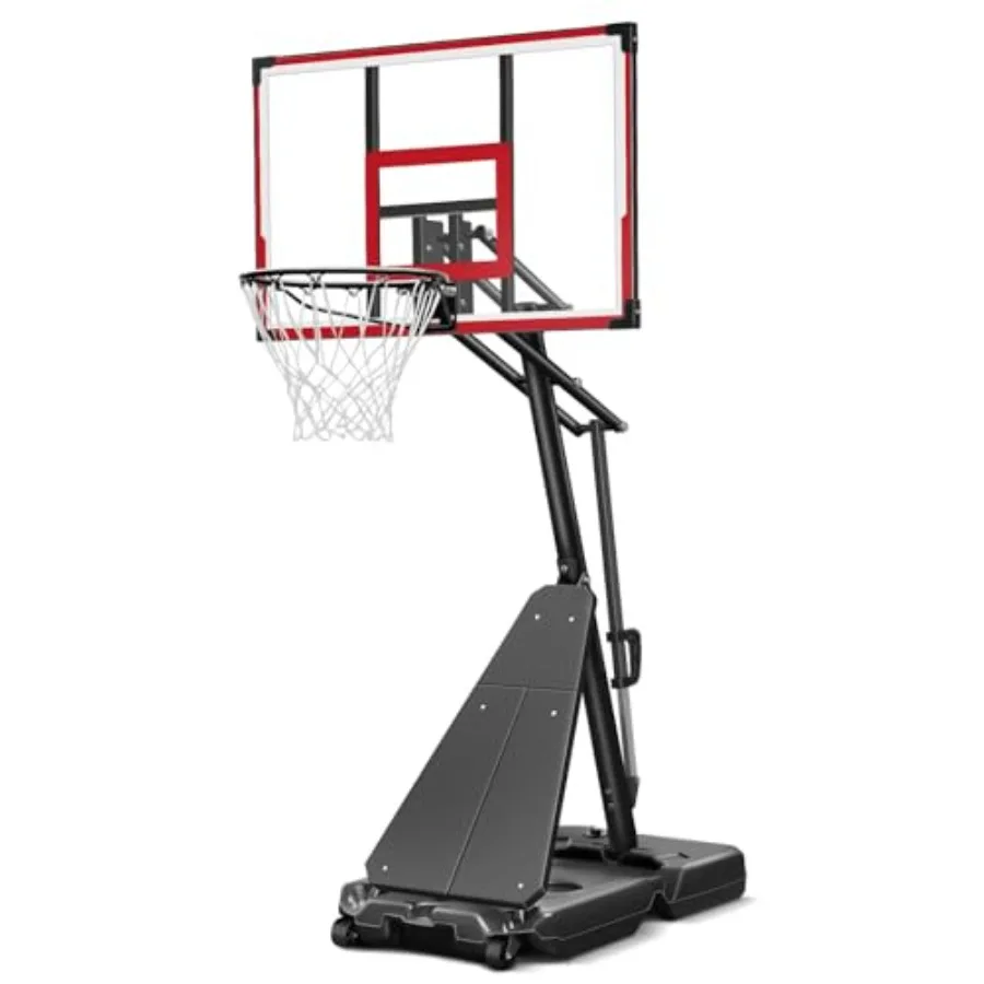 

Outdoor basketball hoop with adjustable 4.910 ft height, 44-inch portable goal system featuring shatterproof backboard and whee