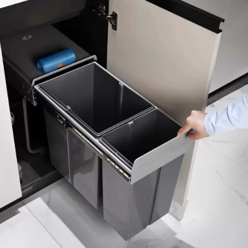 Modern Embedded Kitchen Bins Simple Dry Wet Separated Pull Type Waste Bins Creative Convenient Multifunctional Home Decoration