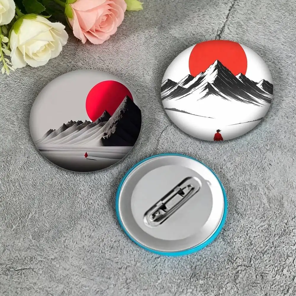 S-Surreal art Woman with Mt Fuji 25mm 32mm 44mm 58mm 75mm Brooches Badges Pins for Accessories Gift