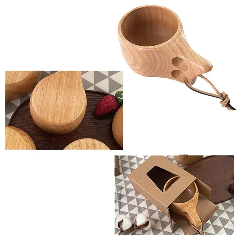 Tasse à café en bois de style nordique avec cuillère, tasse Kuksa, portable, extérieur, camping, boire, 2 paquets