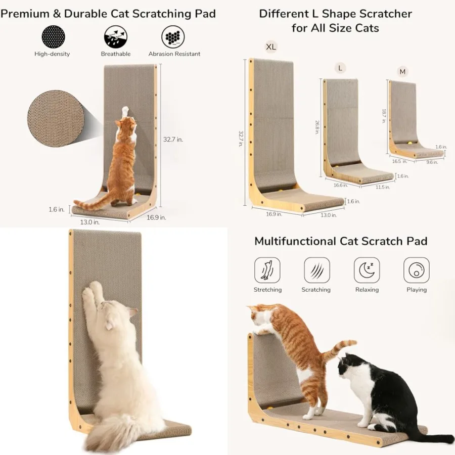 

Cat Scratcher, 32.7 Inch L Shape Cat Scratch Pad Wall Mounted, Cat Scratching Cardboard with Ball Toy for Indoor Cats, Extra La