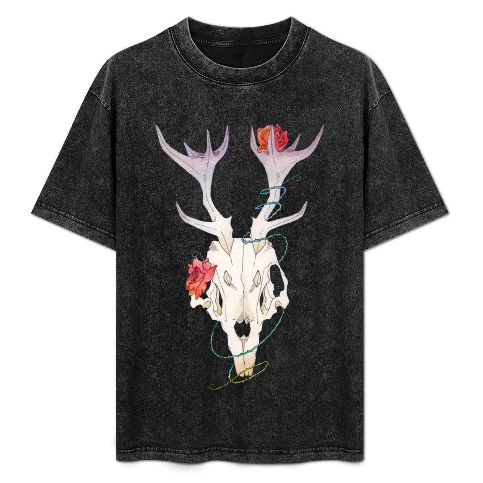 

Футболка с принтом Jackalope Skull, универсальный топ с короткими рукавами и принтом