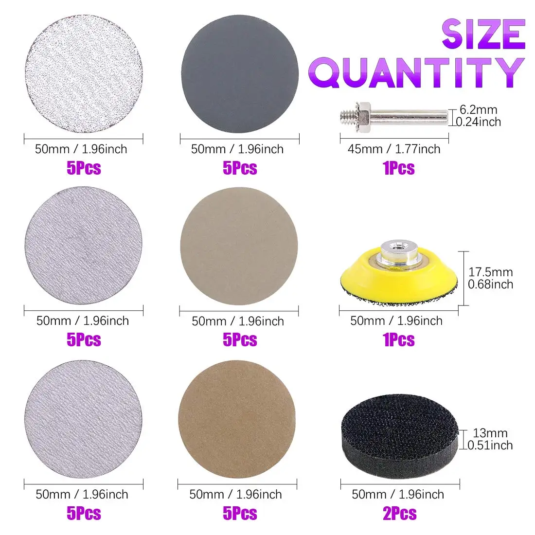 2 Inch Hook and Loop Sandpaper Set 34 Pcs with Buffing Pad Backing Plate Assorted 60-7000 Grit for Polishing and Sanging Metal