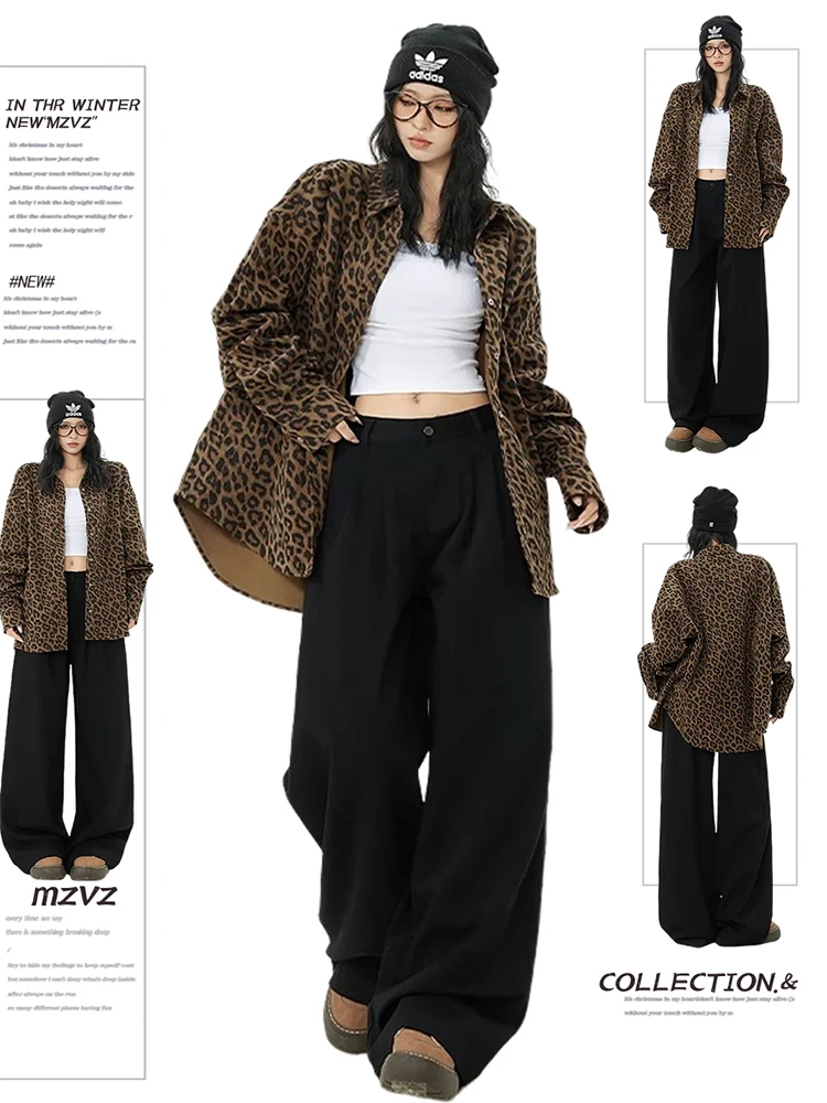 

Осень-зима 202, женская джинсовая куртка Y2k 2000-х годов с леопардовым принтом, рубашка оверсайз с длинными рукавами, верхняя одежда, американское ретро-пальто Harajuk