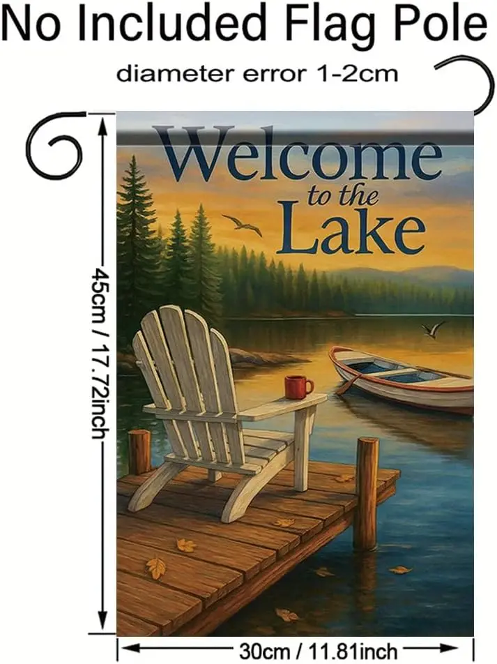 Tomhong Welcome to the Lake Garden Flag 12x18 Inch Double Sided Outdoor Yard Banner withAdirondack Chair Boat and Sunset Lak LLX