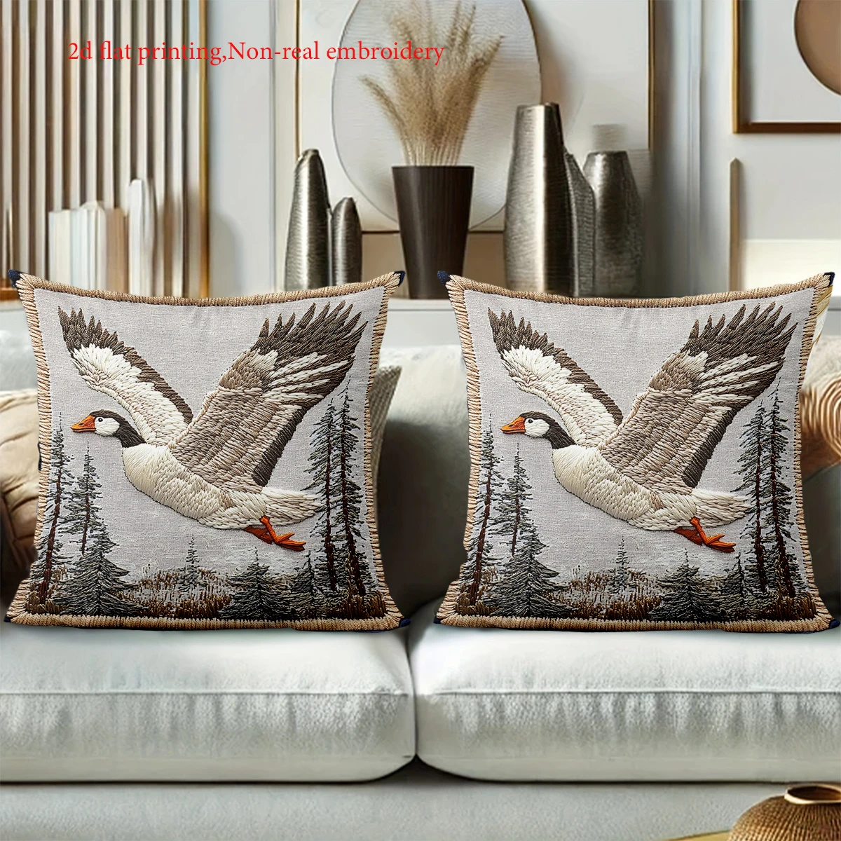 

2D flat printing Stylish Geese Flying With Trees Pattern Cushion Polyester pillowcase sofa decorative cushion cover