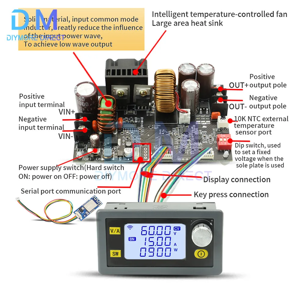 XY6015L CNC regulowane napięcie zasilania stabilizowane DC stałe napięcie i stały prąd 15A/900W moduł obniżający napięcie