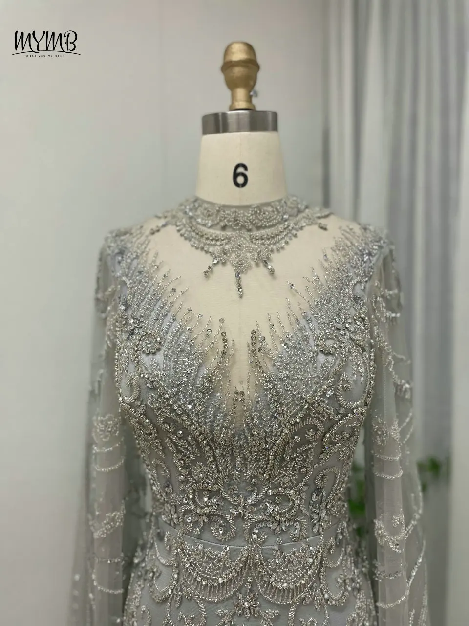 MYMB Arabic Gorgerous Cape Sleeves Lace Evening Wedding Gowns Dubai Exclusive Beaded High Neck Muslim Women Prom Party Dresses