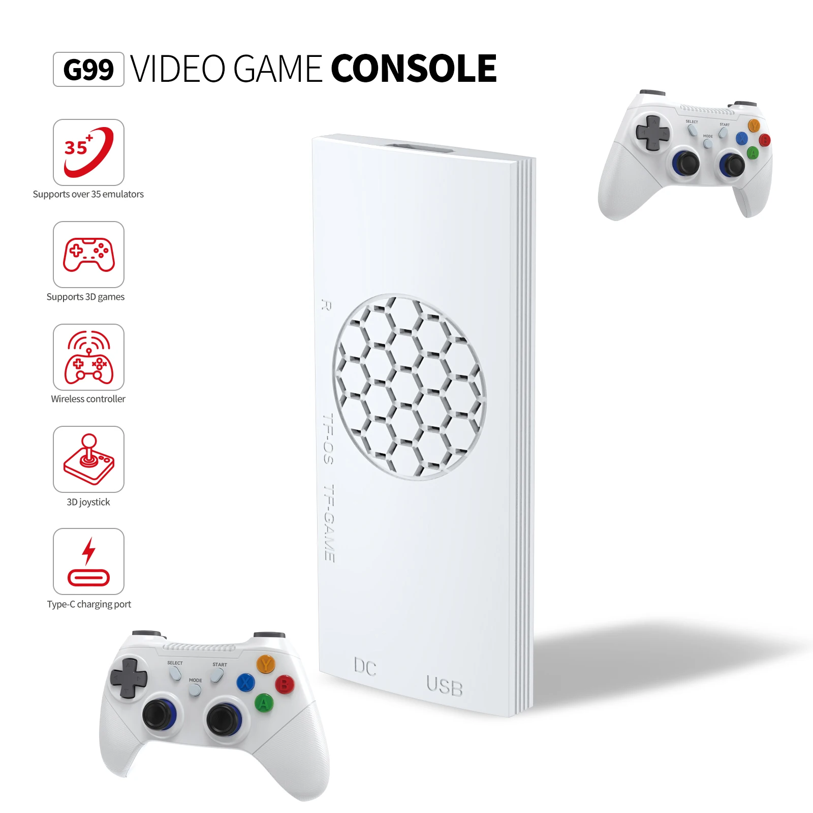 8-Core Processor Game Console G99 for P1/P2/FC(Over 35 Emulators) with 4K HD Display,2.2GHz Frequency & Multi-Language Support