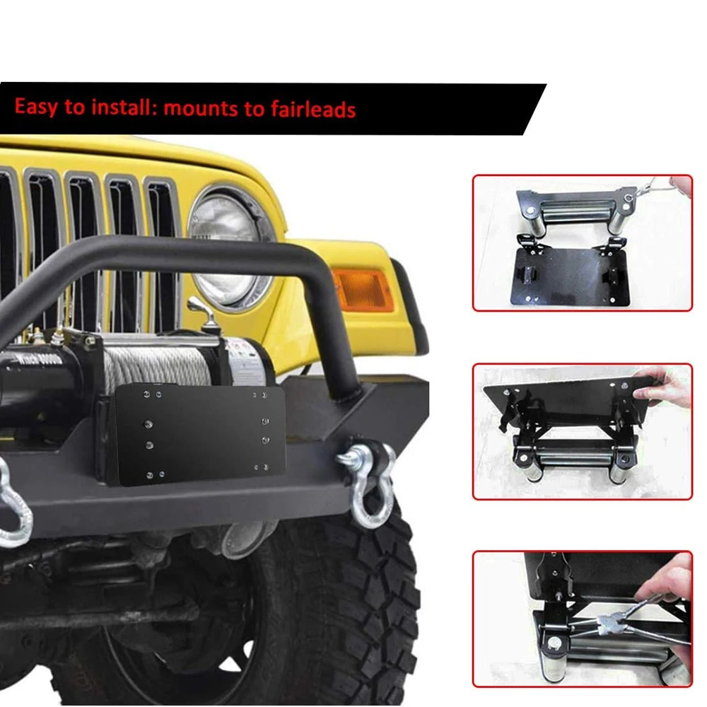 Universal Front License Plate for Car 8 3/4 Inch Flip-Up License Plate Frame with Winch Roller Fairlead - view 4