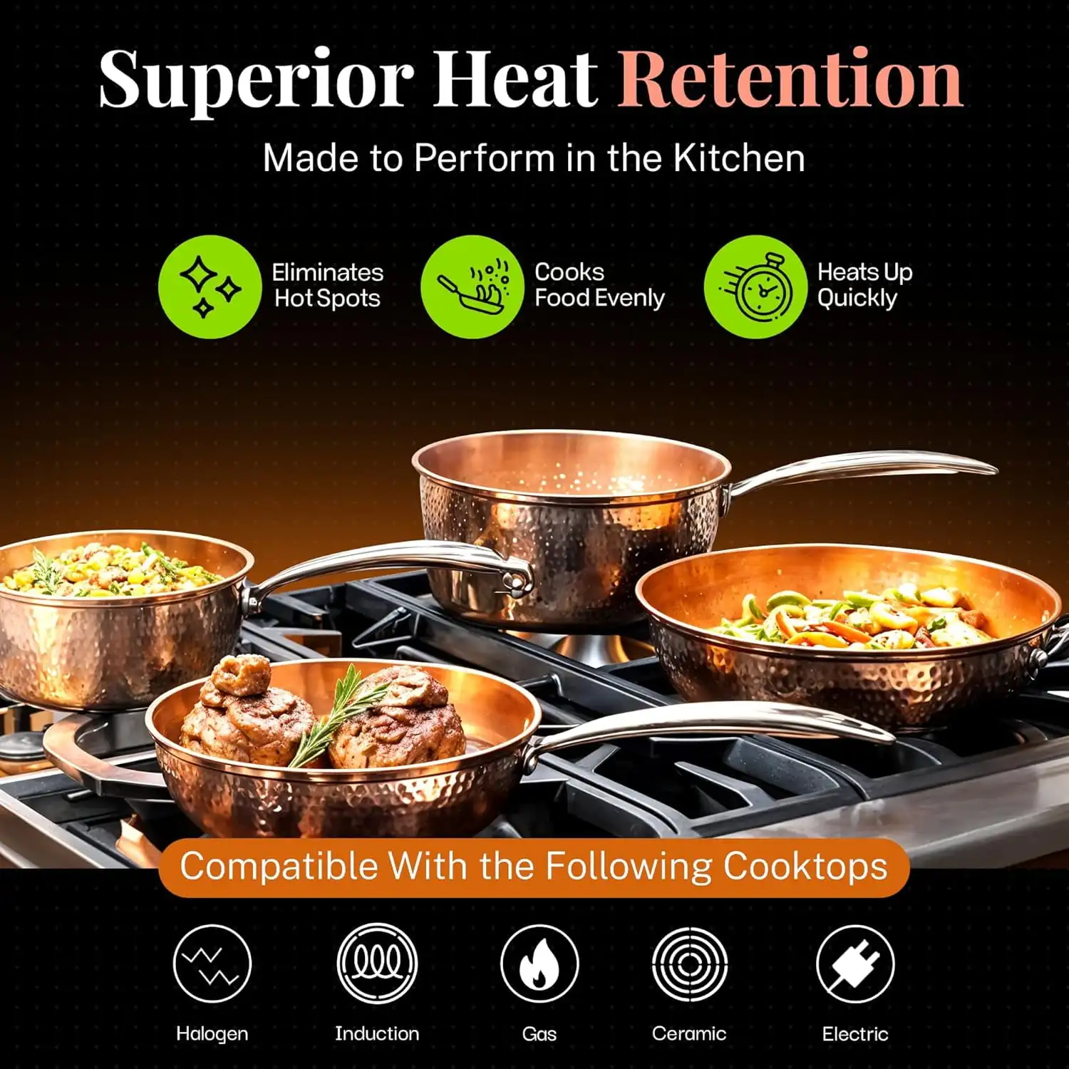 Nonstick Pots and Pans 15 Piece Set Ceramic Cookware Kitchen Set Hammered With Frying Skillet Saucepan