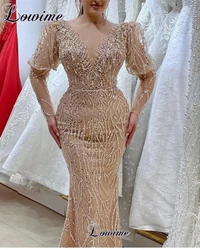 Arabic Plus Size Champagne Cocktail Dresses Mermaid Glitter Sequined Engagement Dresses Formal Occasion Dress Vestidos De Cóctel