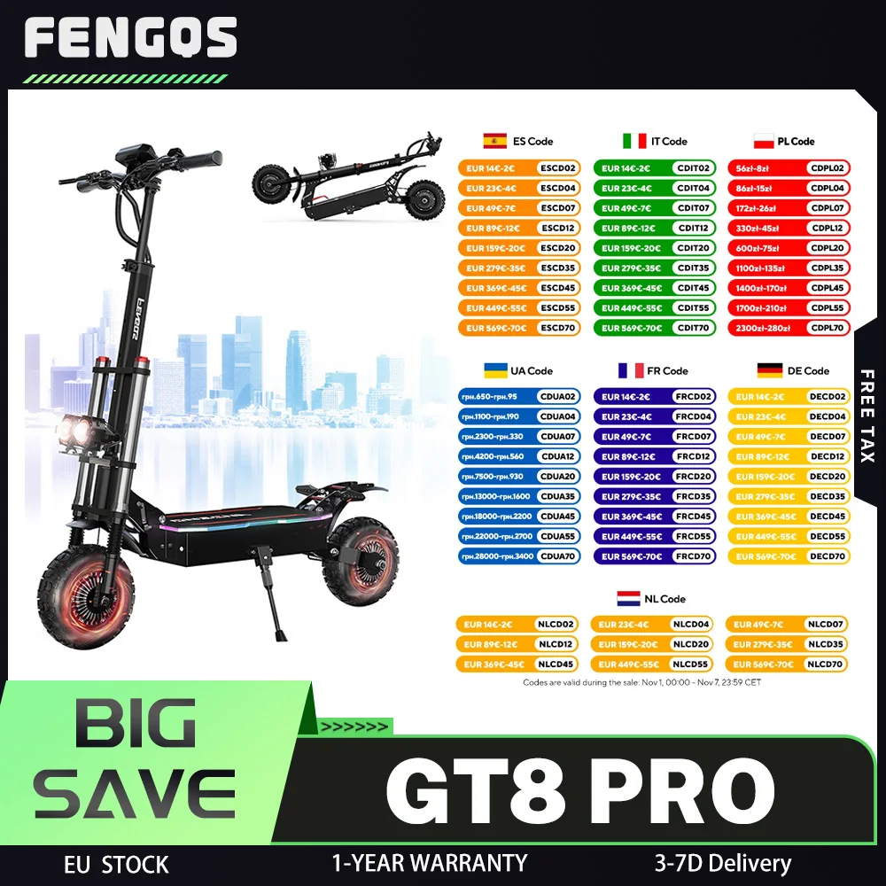 Scooter électrique FENGQS GT8 PRO, batterie 67,2 V 38 Ah, moteur 2800 W x 2, vitesse maximale de 80 km/h, portée de 90 km, pneus de 11 pouces, disque hydraulique