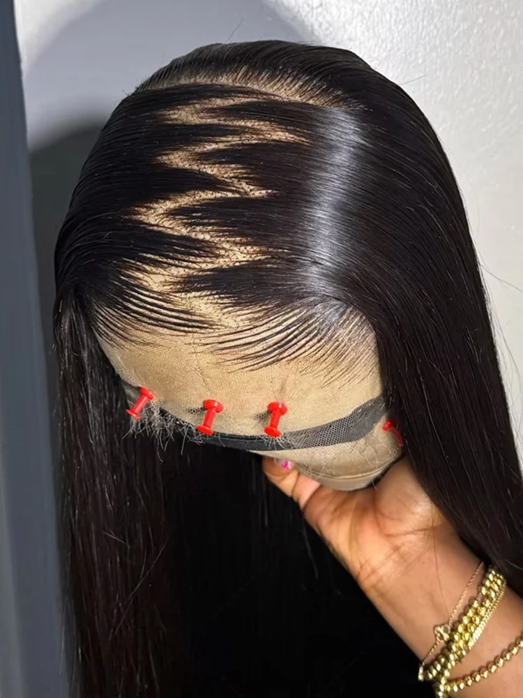 Natural Black Bone Straight Glueless Human Hair Wig For Women Afro Hair Invisible Strap 13x6 Hd full Lace Front Wig Human Hair Melt Skin Swiss Lace Silky Straight Smooth Human Hair Wig 13x6 HD Transparent Lace Frontal Wig Cheap Wig on Sale 220 Density