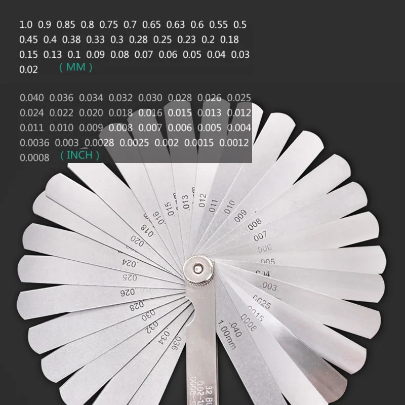 

32 лопасти из нержавеющей стали, щуп 0,02-1 мм, 0,05-1 мм, метрический щуп, измерительный инструмент для регулировки клапана двигателя