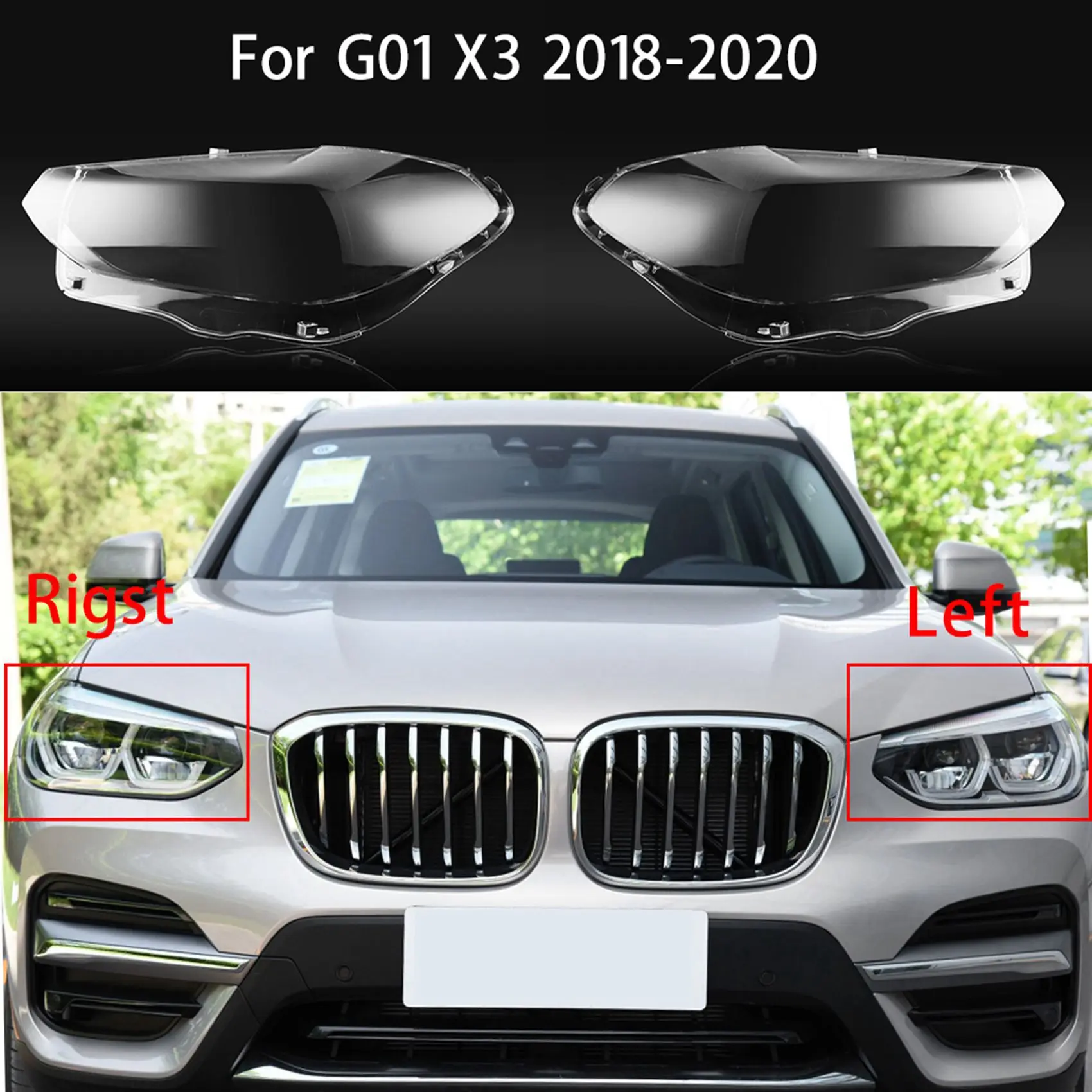 for -BMW X3 G01 2018 2019 2020 Car Headlight Cover Clear Lens Headlamp Lampshade Shell (Left Side)