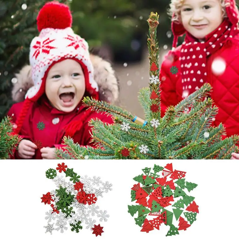 xmas Wood Ornament To Paint 50pcs Wooden Snowflakes Christmas Tree Ornaments Buckles Hanging Decorations Rustic Christmas