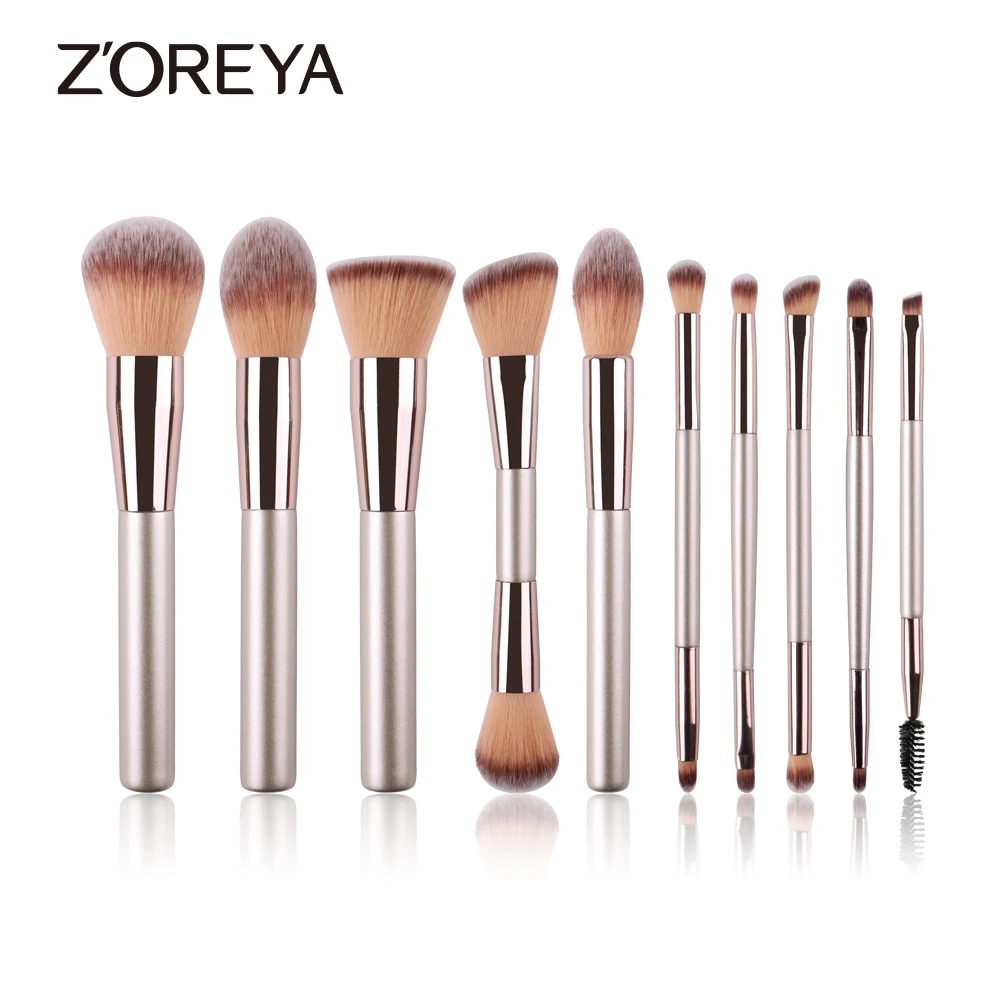 ZOREYA-Ensemble de pinceaux de maquillage champagne, pinceau pour fond de teint cosmétique, poudre, fard à barrage, mélange Kabuki, outil de beauté