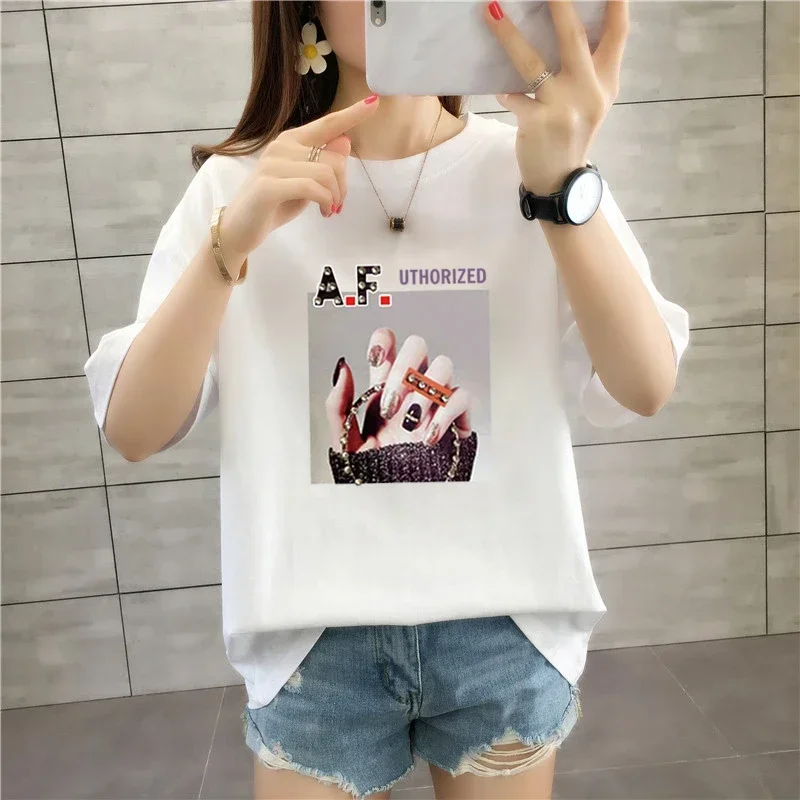 

Cotton short-sleeved t-shirt female summer 2024 new loose big yards in the long section to cover meat fat sister tops