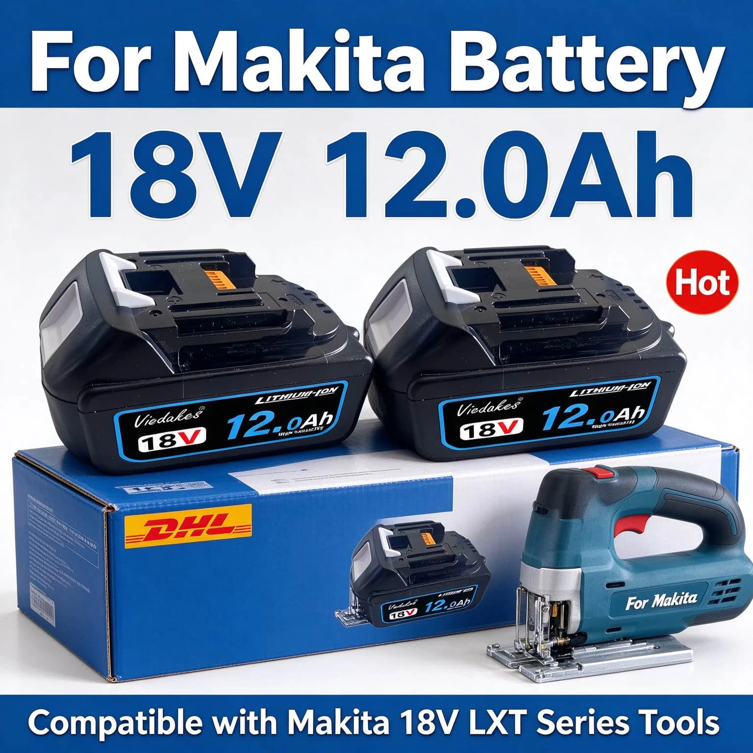 18V LXT Cordless Tool Battery 12.0Ah 2Pack, Rechargeable Lithium Battery Replacement For Makita BL1830B BL1840B BL1850B BL1860B