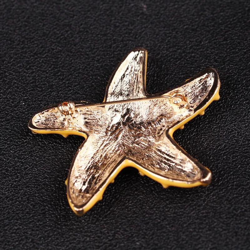 Chinese Literary Style Vintage Dripping Oil Rhinestone Starfish Brooch Corsage Pin Luxury Lapel Pins Classic Marine Life Badge