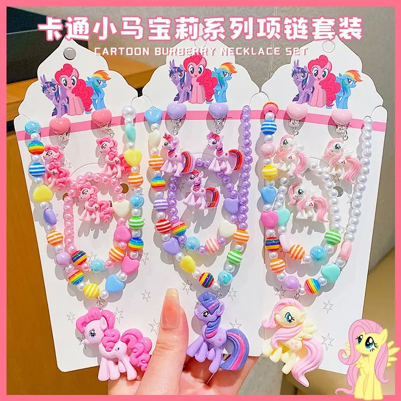 Anime My Little Pony Beaded Necklace Bracelet Set Cartoon Cute Girl Princess Fashion Idea Jewelry Accessories Kawaii Kids Gifts