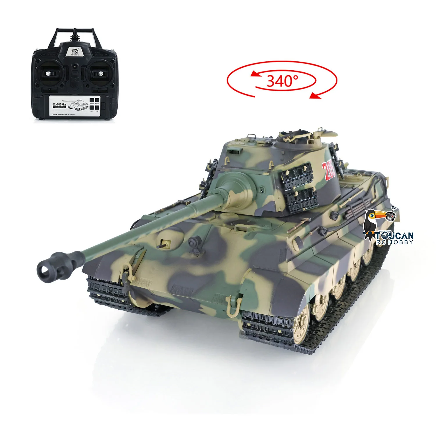 US Stock HENG LONG 1/16 Scale 7.0 2.4G Plastic King Tiger RTR RC Tank Model 3888A Tracks Idlers Machine Gun BB Unit Toy