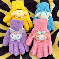 Sanrio Kuromi PomPomPurin	Women's Preppy Full Finger Cartoon Gloves Gilrs Kids Polyester Coral Fleece Cute Plush Riding Gloves