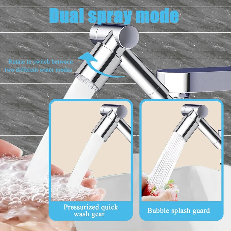 1440° Rotation Telescopic Faucet Extender 2 Modes Splash Proof Aerator Washbasin Kitchen Faucet Filter Bubbler Nozzle Extension