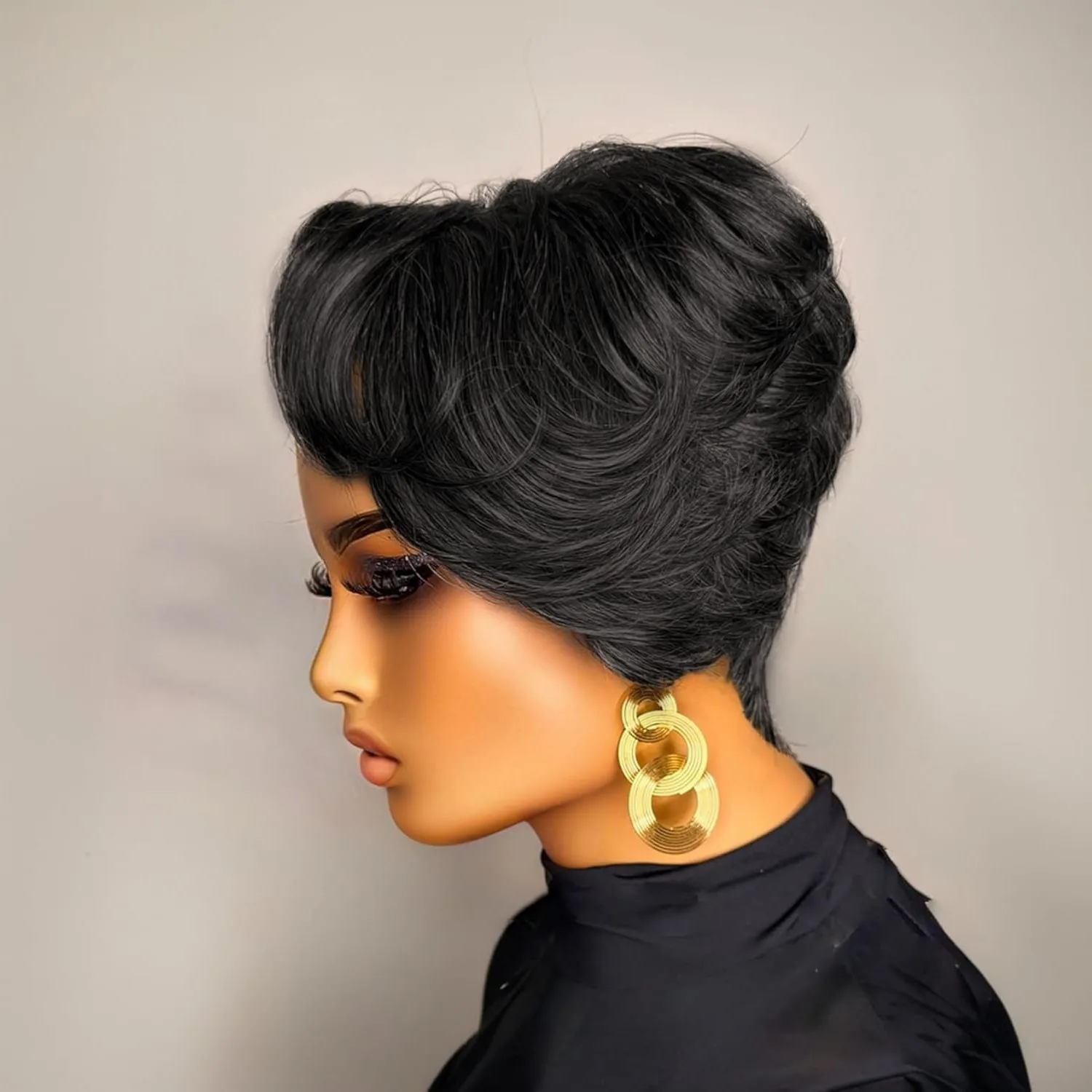 

13x1 Т-образный кружевной черный цвет для женщин, парик для повседневного использования на вечеринке, парик с стрижкой пикси, короткий вьющийся многослойный парик из человеческих волос