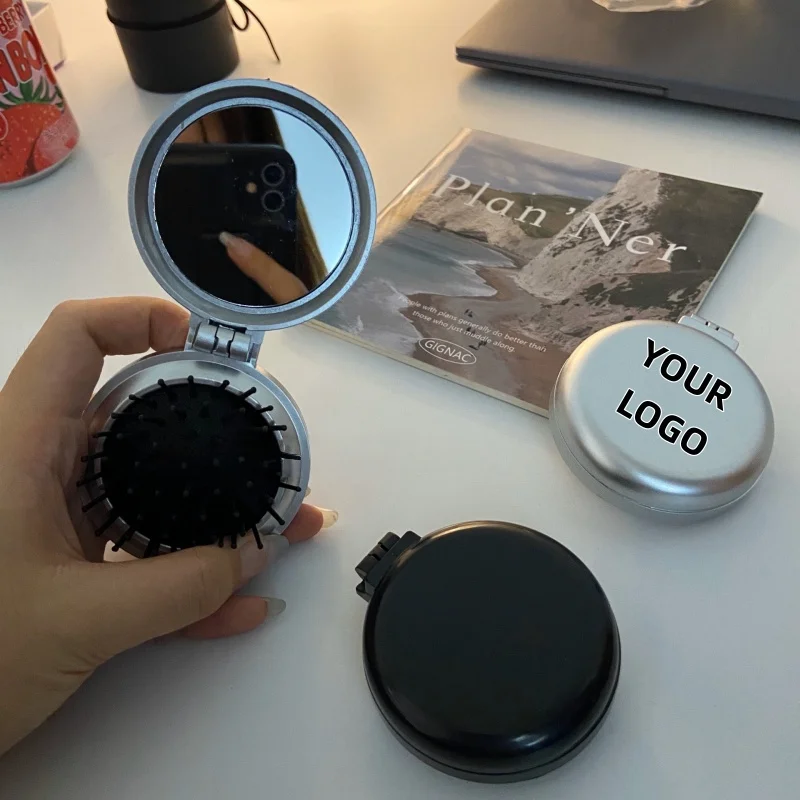 

【Logo Custom】50Pcs Customized Ins Style Silver Circular Folding Integrated Airbag Massage Comb Enterprise Customized Gift