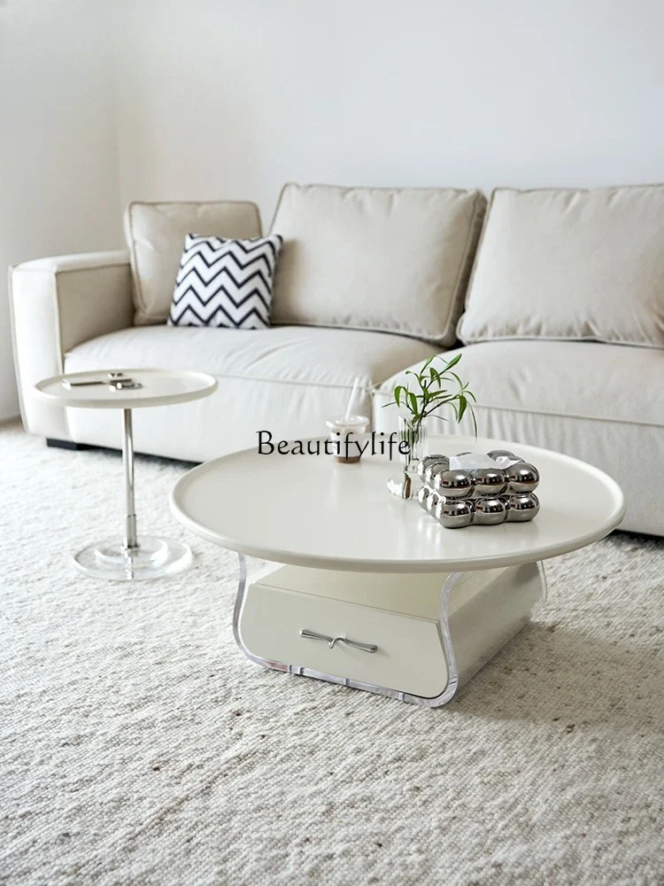 

44Cream wind coffee table living room household acrylic creative French round small apartment