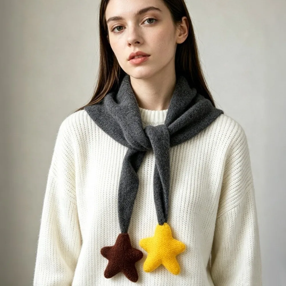 Fashion Star Knitted Triangle Scarf Solid Color Wool False Collar Neck Wraps Neck Guard Cross Neckerchief Girl