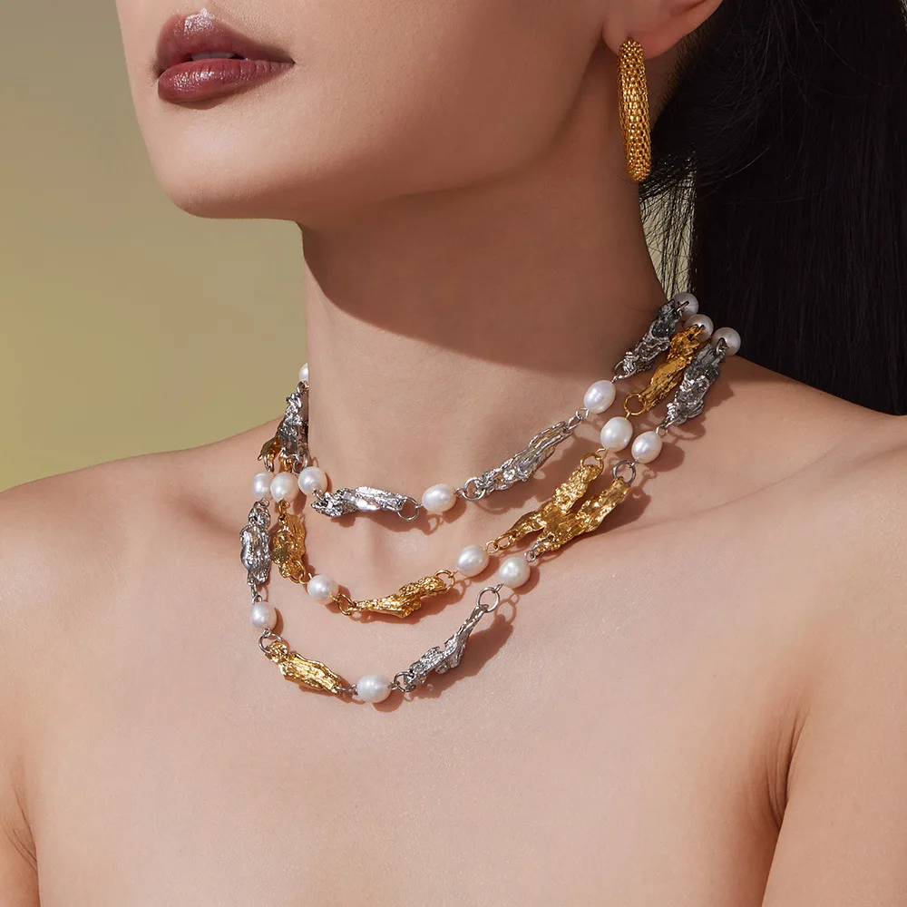 

JOOLIM Jewelry High End Pvd Wholesale Waterproof Fashion Chunky Freshwater Pearl Irregular Stainless Steel Necklace for Women