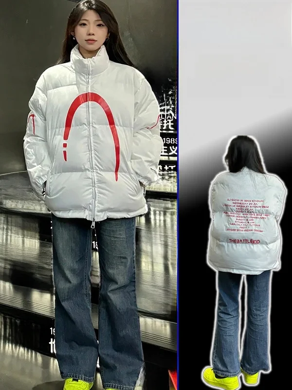 

Женская утепленная куртка-пуховик больших размеров с воротником-стойкой, хлопковая, уличный стиль, свободный крой, длинный рукав, на молнии