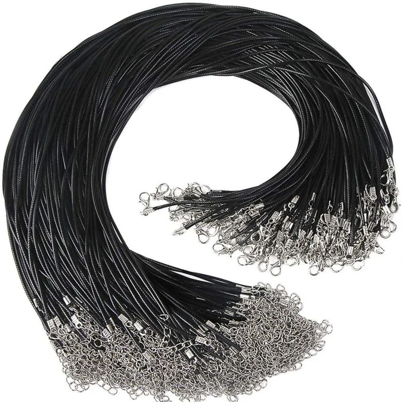 200 PCS Adjustable Black Rope Wax Line DIY Handmade Necklace Pendant Lobster Clasp Rope Line Jewelry Chain