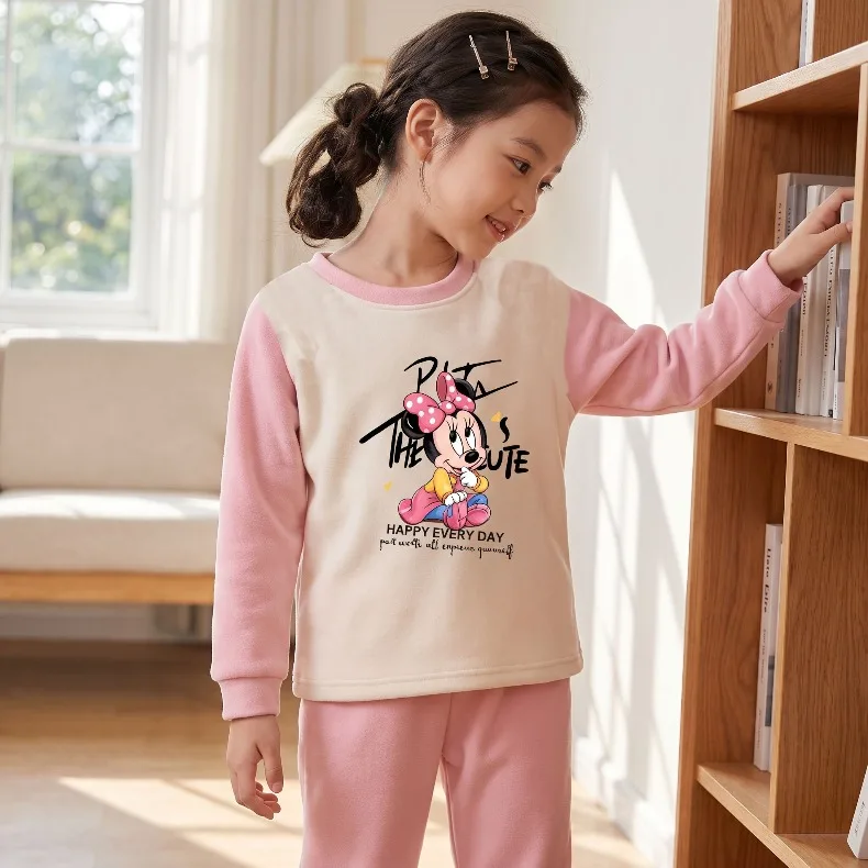 Herbst-Winter Mädchen Weiche Bequeme Schlafanzug-Sets Kinder Verdickte Warme Langarm-Hauskleidung Kinder-Schlafanzüge Unterteil – Detail 3