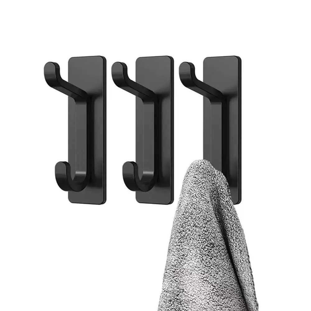 Self Adhesive Stainless Steel Towel Hooks Black/Silver Wall Mounted Coat Rack Heavy Duty Rustproof Wall Clothes Hanger Robes