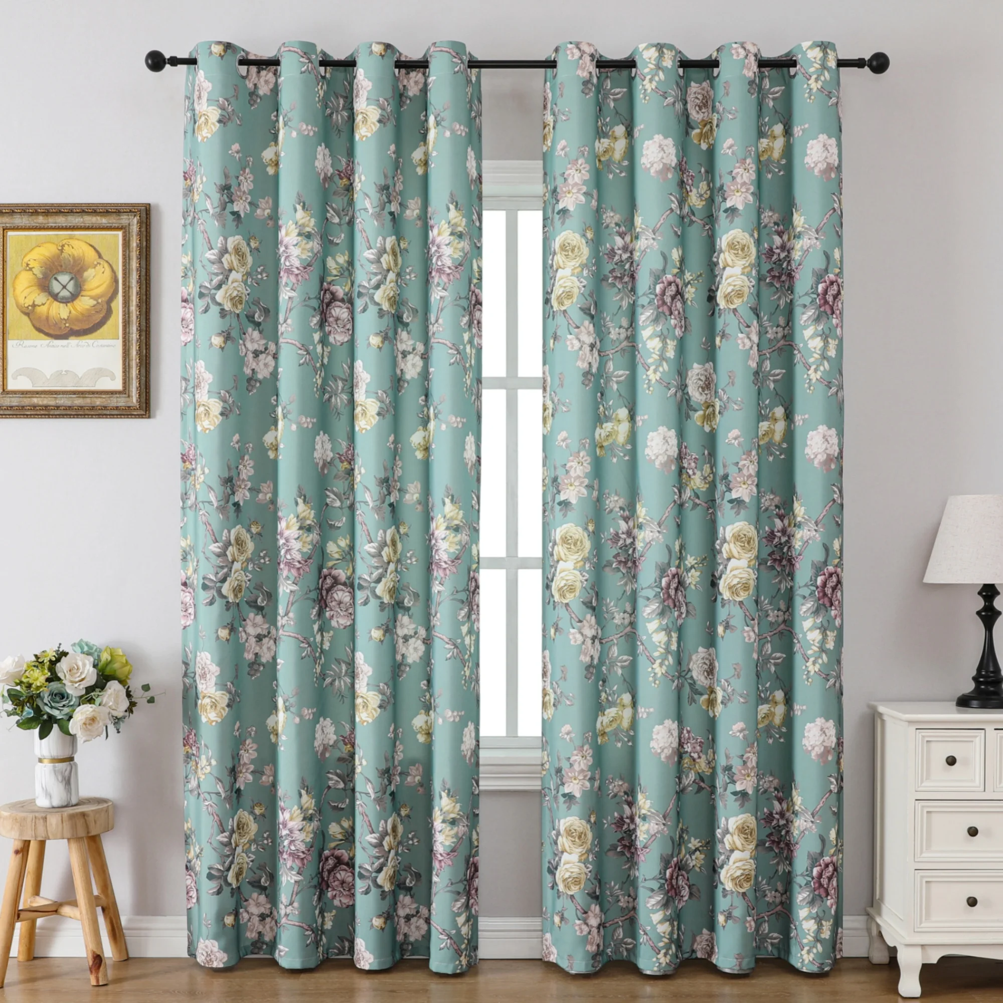 New American Country Large Floral Vintage Print Vorhang, leichte Lichtfiltervorhänge für Wohnzimmer, Schlafzimmer, Balkon