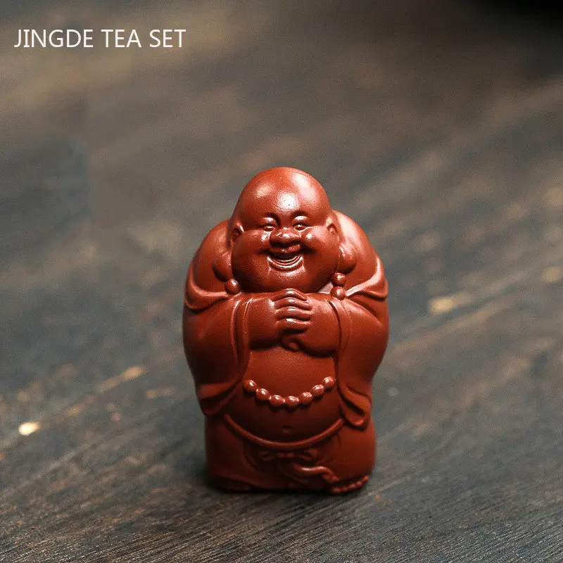 Raw Ore Dahongpao Purple Clay Tea Pet Yixing Handmade Maitreya Buddha Figure Sculpture Home Tea Table Decoration Tea Accessories