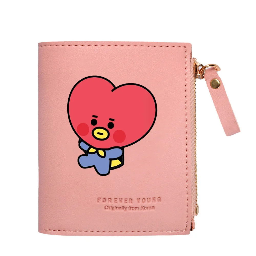 Kawaii BT21 Krótkie małe portfele damskie Urocze etui na karty z kreskówek Dziewczyna Torebka na dowód osobisty Portmonetka Portfele damskie Prezent