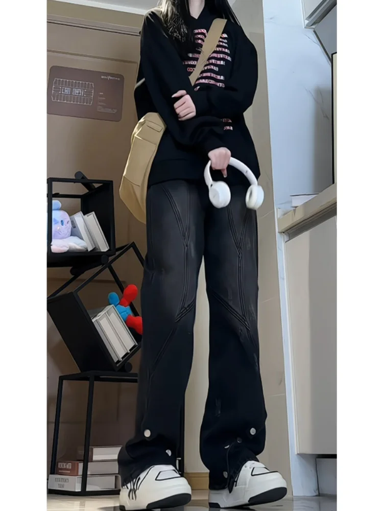 

Мужские джинсы Bla с пуговичным декором и прямым кроем, весенние, в американском уличном стиле, зауженные, с легким клешем, молодежные, модные