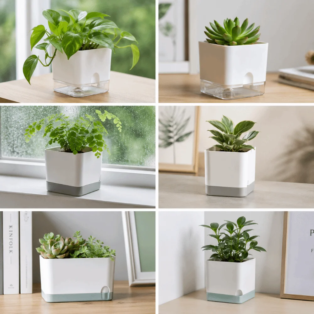 Square Shape Self Watering Plant Pots 2-Layer Design Drainage Hole Flower Planters Patchwork Plastic Lazy Flowerpot Outdoor