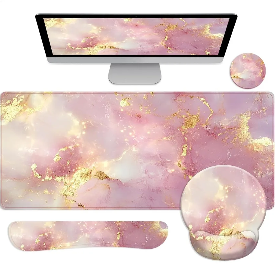 

Long Mouse Pad XXLErgonomic Desk Mat Gaming Set Keyboard Wrist port Rest Mouse Pad Suitable for Office and Home XXL Pink Marble