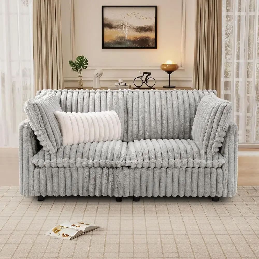 

Modern Sectional Sofa for Living Room, 75 Sofa Couch with Comfortable Cushions, Grey Fabric, Stylish Design