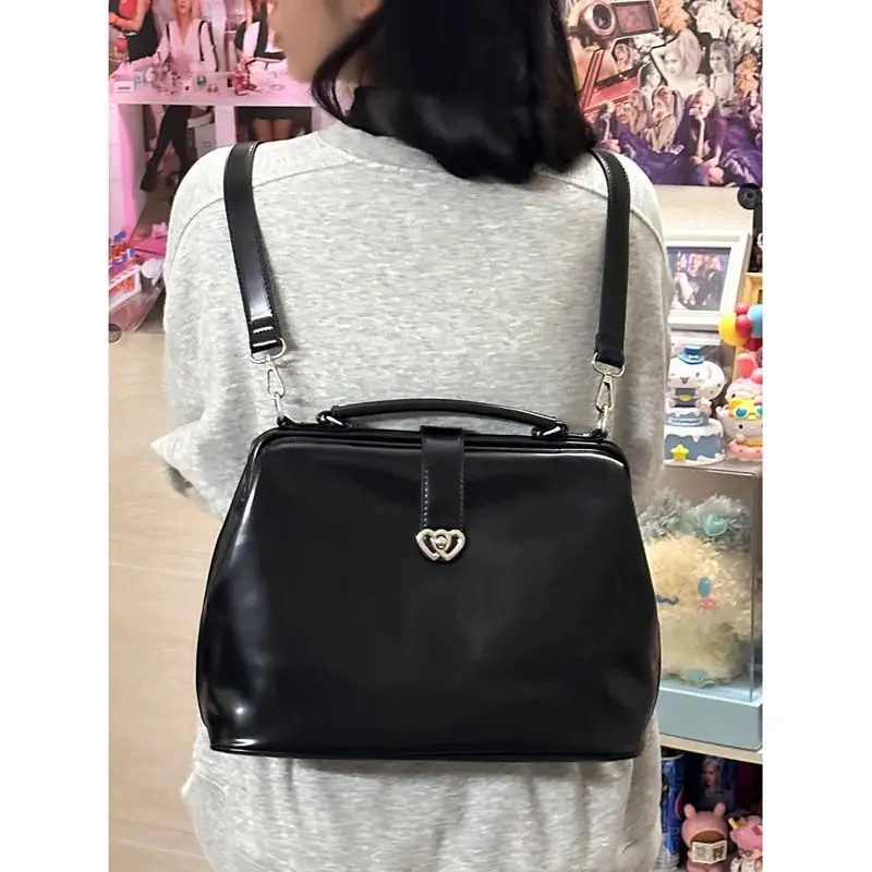 ヴィンテージブラック Y2k モチラ女性 Pu レザーシックカジュアルミニバックパック女性原宿ロリータカジュアルスクールバックパックハンドバッグ新