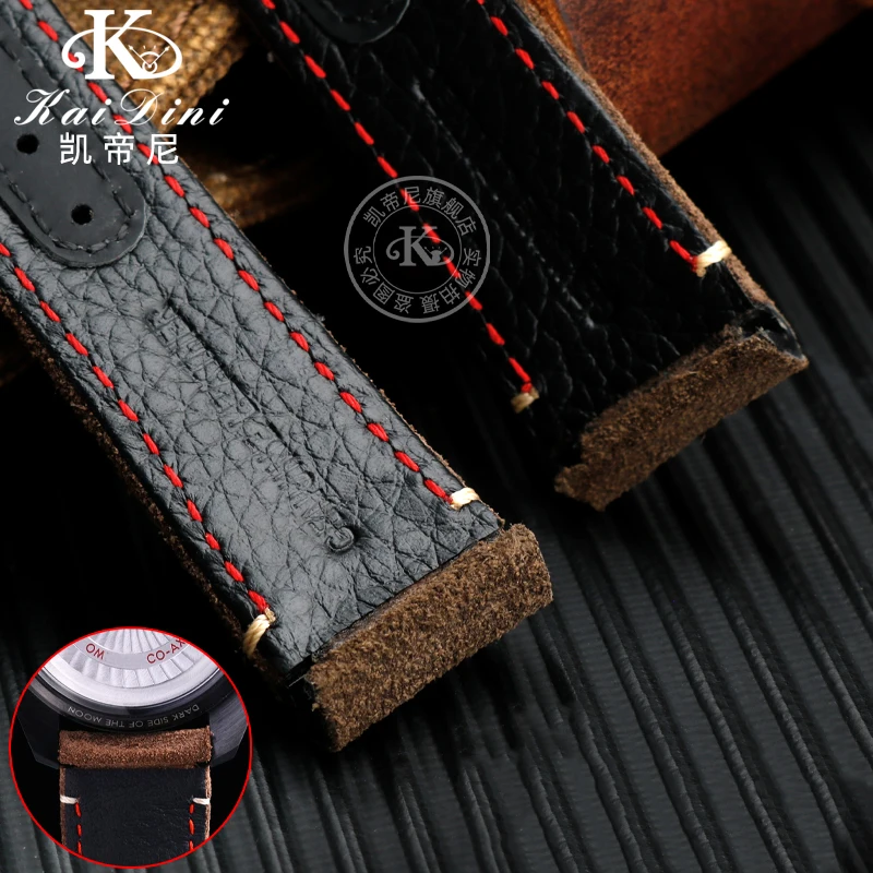 21mm Retro Suede Leather Watch Strap for Omega Super Series Moon Dark Side 311.92.44 Watchband Folding Clasp Brown Bracelet Men